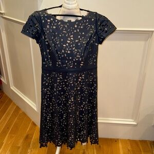 Lightweight leather laser cut dress navy blue size 4